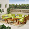 10pc Perla 10pc Acacia Wood Patio Seating Set - Teak/Green - Christopher Knight Home