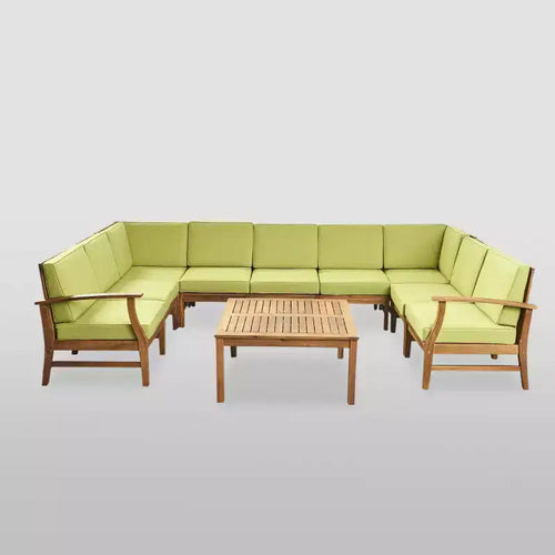 Ensemble de salon de jardin 10 pièces Perla Acacia Wood – Teck/Vert – Christopher Knight Home