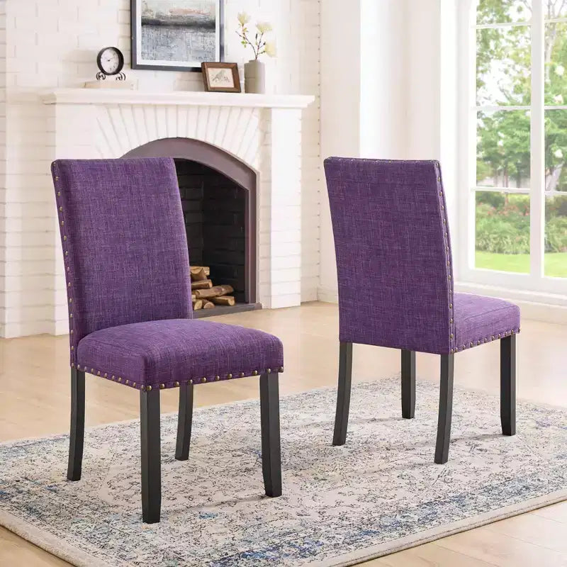 Ensemble de salle à manger Biony Espresso Wood de Roundhill Furniture avec chaises en tissu à têtes cloutées