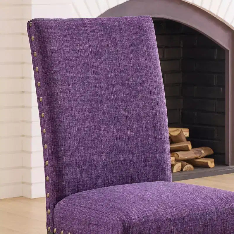 Ensemble de salle à manger Biony Espresso Wood de Roundhill Furniture avec chaises en tissu à têtes cloutées
