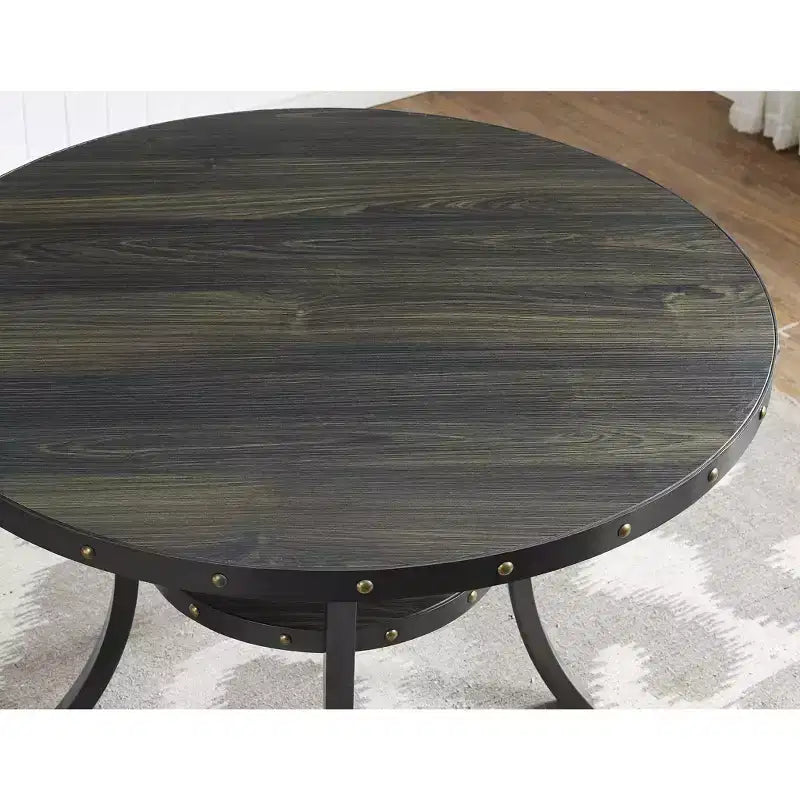 Ensemble de salle à manger Biony Espresso Wood de Roundhill Furniture avec chaises en tissu à têtes cloutées