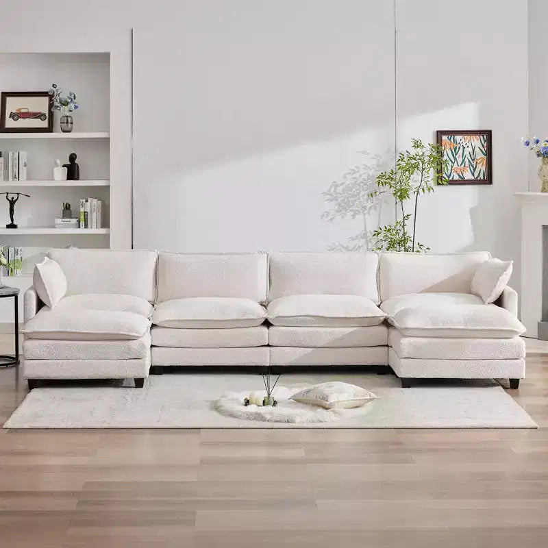 HYLEORY U-Shaped Sectional Sofa , Indoor Furniture Convertible Modular Circle Velvet Sectional Sofa Set with 2 Ottomans for Living Room