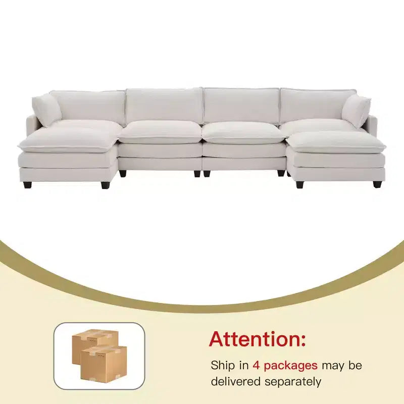 Canapé d'angle en U HYLEORY, ensemble de canapés d'angle modulaires convertibles en velours avec 2 poufs pour salon