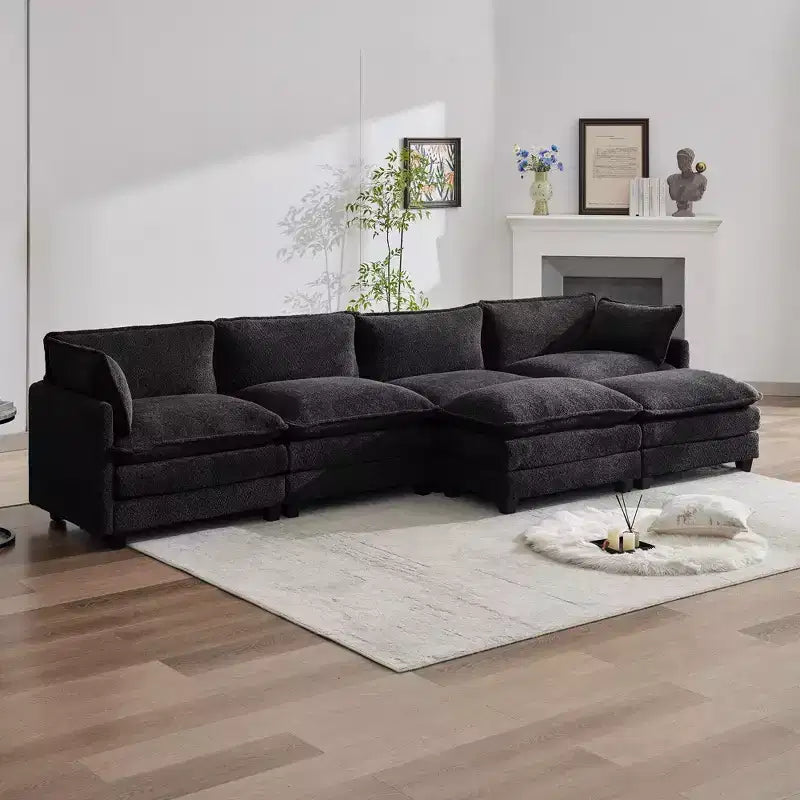 Canapé d'angle en U HYLEORY, ensemble de canapés d'angle modulaires convertibles en velours avec 2 poufs pour salon