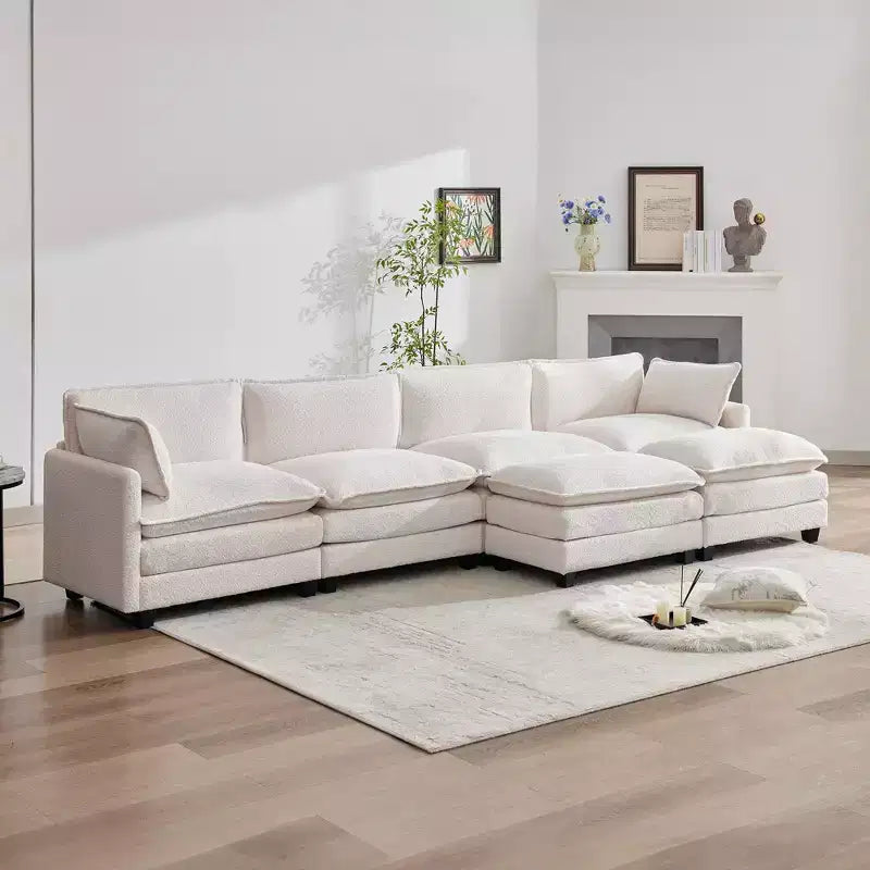 Canapé d'angle en U HYLEORY, ensemble de canapés d'angle modulaires convertibles en velours avec 2 poufs pour salon
