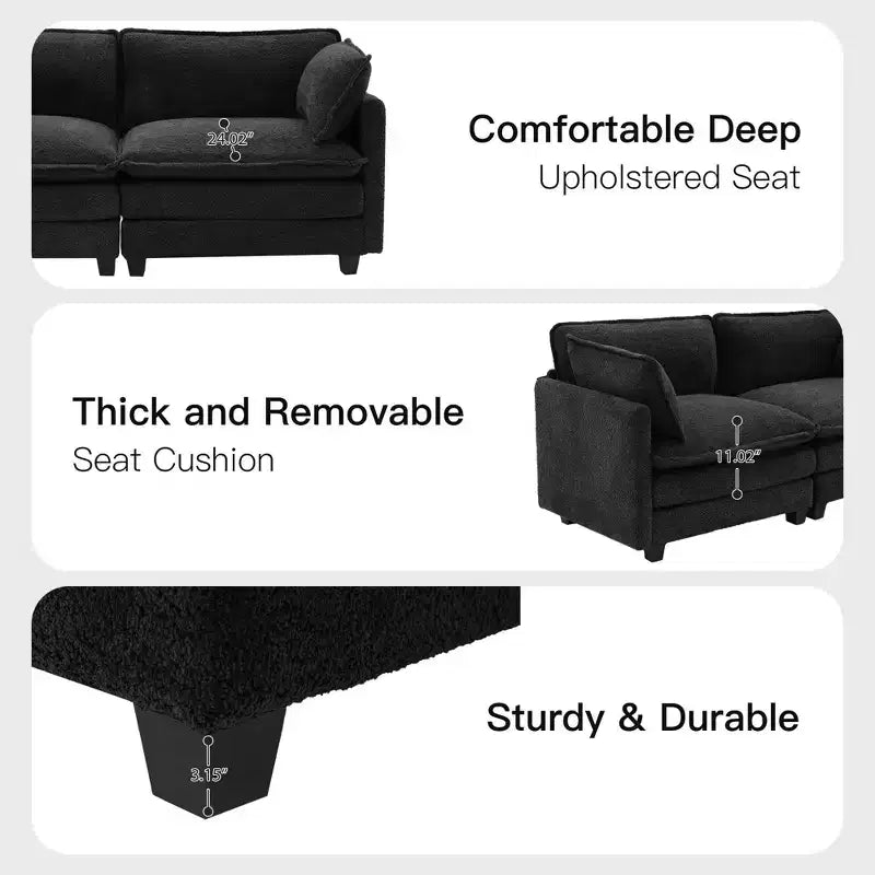 Canapé d'angle en U HYLEORY, ensemble de canapés d'angle modulaires convertibles en velours avec 2 poufs pour salon