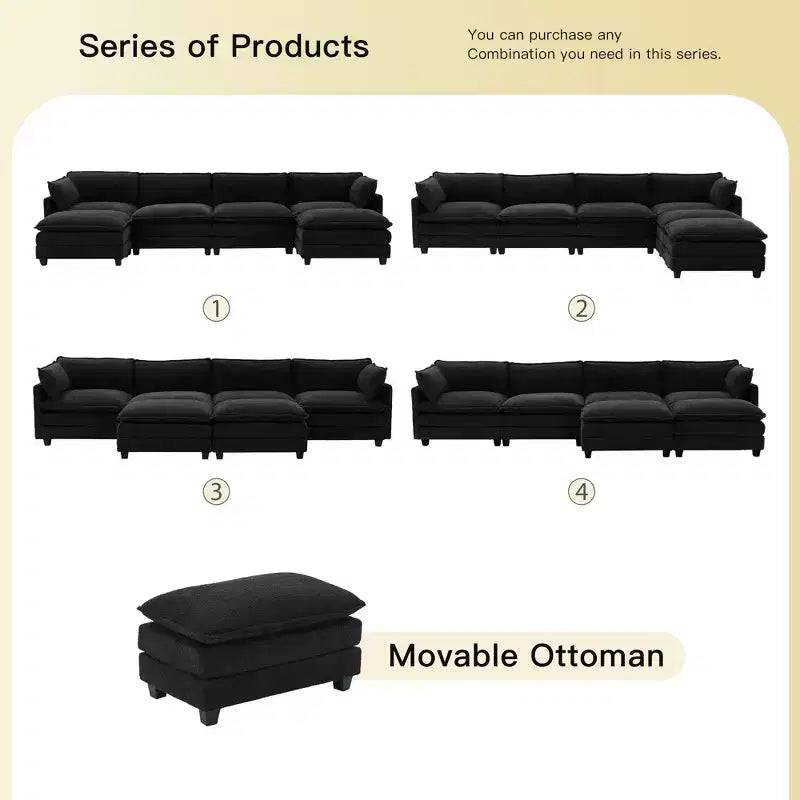 Canapé d'angle en U HYLEORY, ensemble de canapés d'angle modulaires convertibles en velours avec 2 poufs pour salon