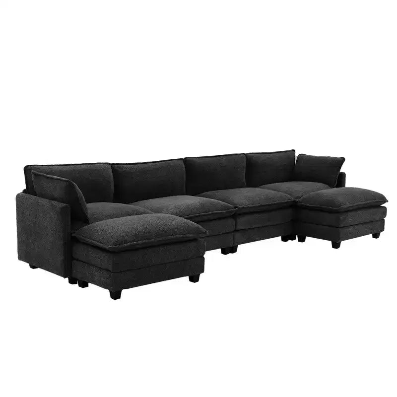 Canapé d'angle en U HYLEORY, ensemble de canapés d'angle modulaires convertibles en velours avec 2 poufs pour salon