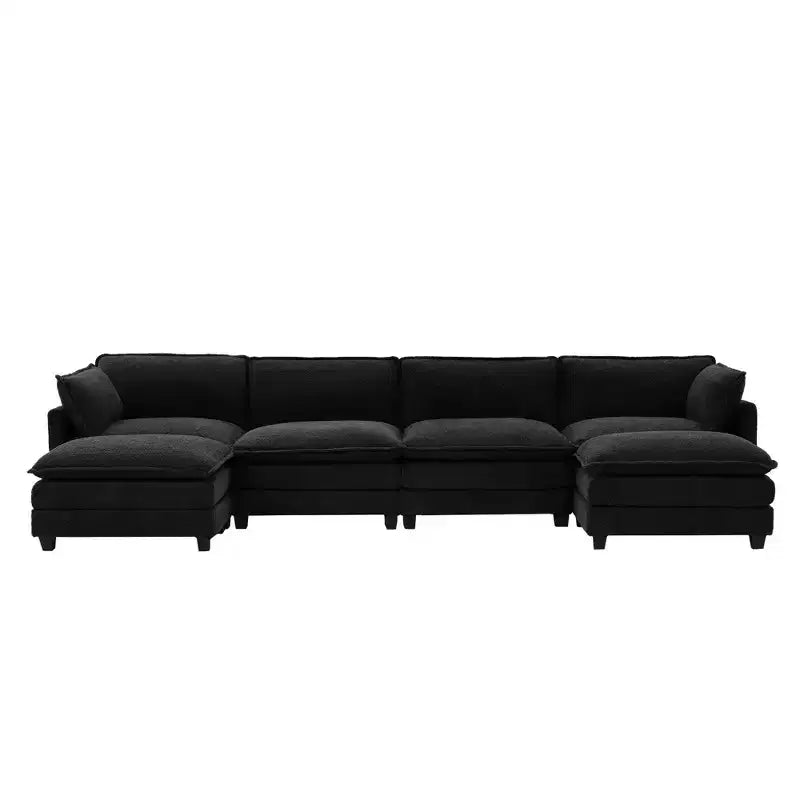 Canapé d'angle en U HYLEORY, ensemble de canapés d'angle modulaires convertibles en velours avec 2 poufs pour salon