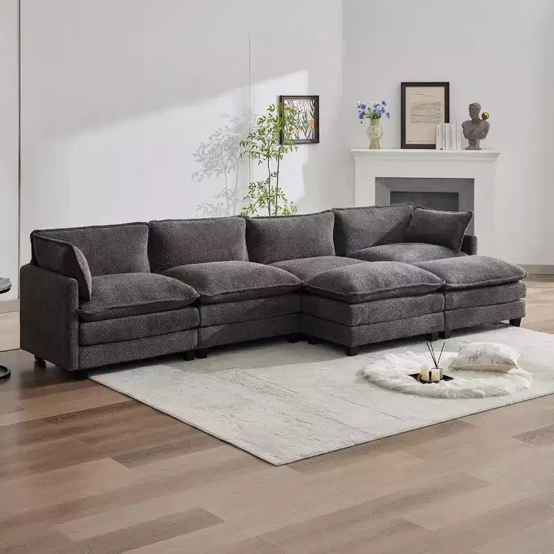 Canapé d'angle en U HYLEORY, ensemble de canapés d'angle modulaires convertibles en velours avec 2 poufs pour salon
