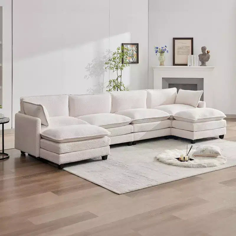 Canapé d'angle en U HYLEORY, ensemble de canapés d'angle modulaires convertibles en velours avec 2 poufs pour salon