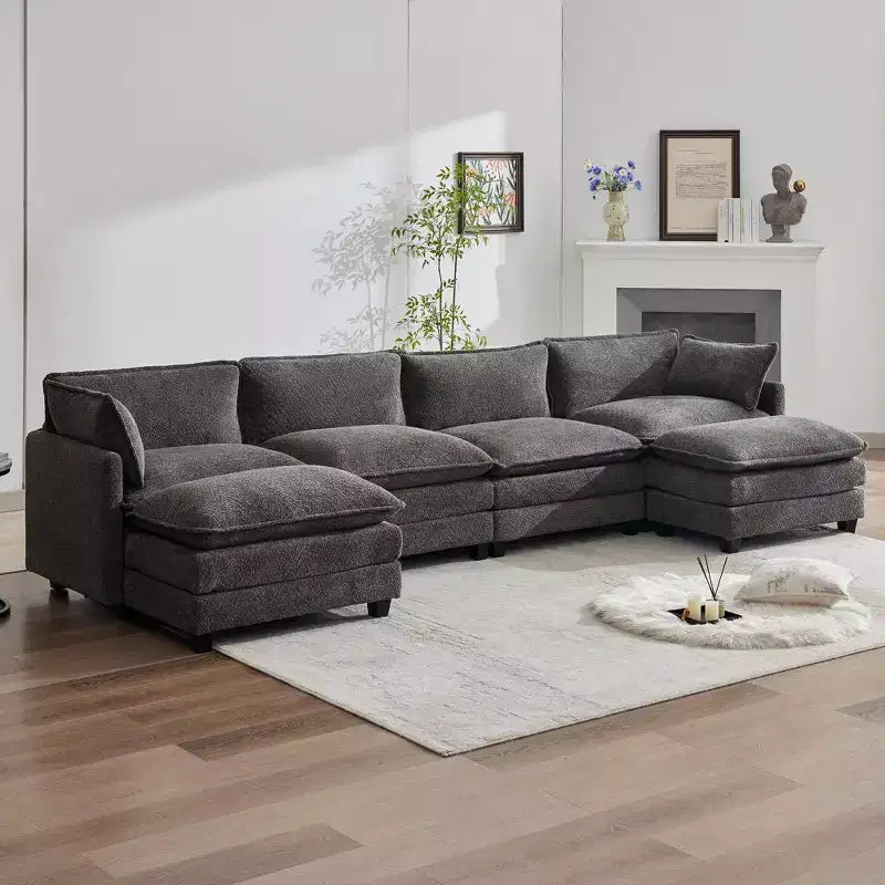 Canapé d'angle en U HYLEORY, ensemble de canapés d'angle modulaires convertibles en velours avec 2 poufs pour salon