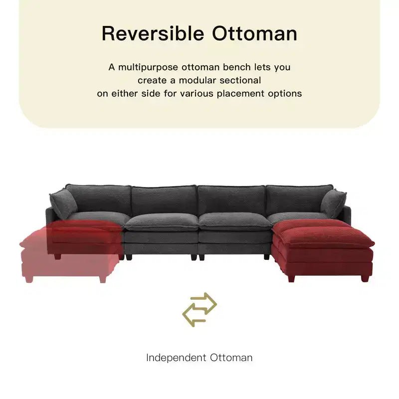 Canapé d'angle en U HYLEORY, ensemble de canapés d'angle modulaires convertibles en velours avec 2 poufs pour salon