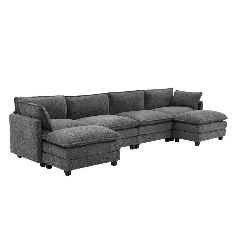 Canapé d'angle en U HYLEORY, ensemble de canapés d'angle modulaires convertibles en velours avec 2 poufs pour salon