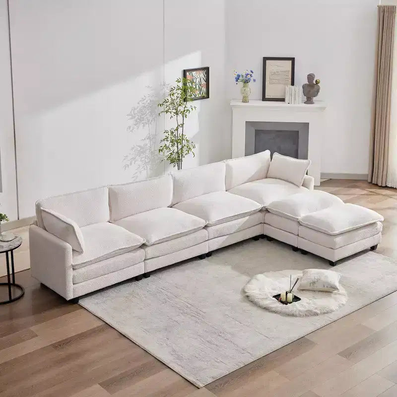 Canapé d'angle en U HYLEORY, ensemble de canapés d'angle modulaires convertibles en velours avec 2 poufs pour salon