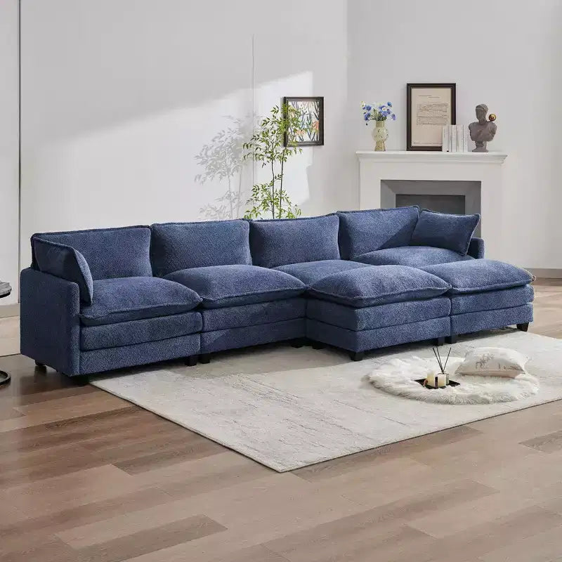 Canapé d'angle en U HYLEORY, ensemble de canapés d'angle modulaires convertibles en velours avec 2 poufs pour salon