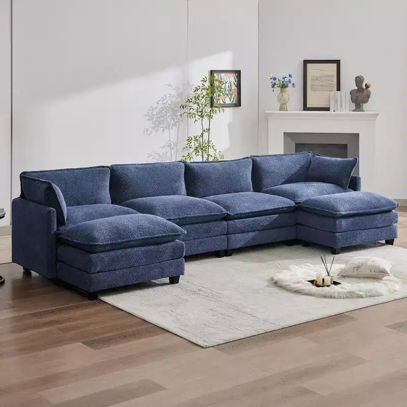 Canapé d'angle en U HYLEORY, ensemble de canapés d'angle modulaires convertibles en velours avec 2 poufs pour salon