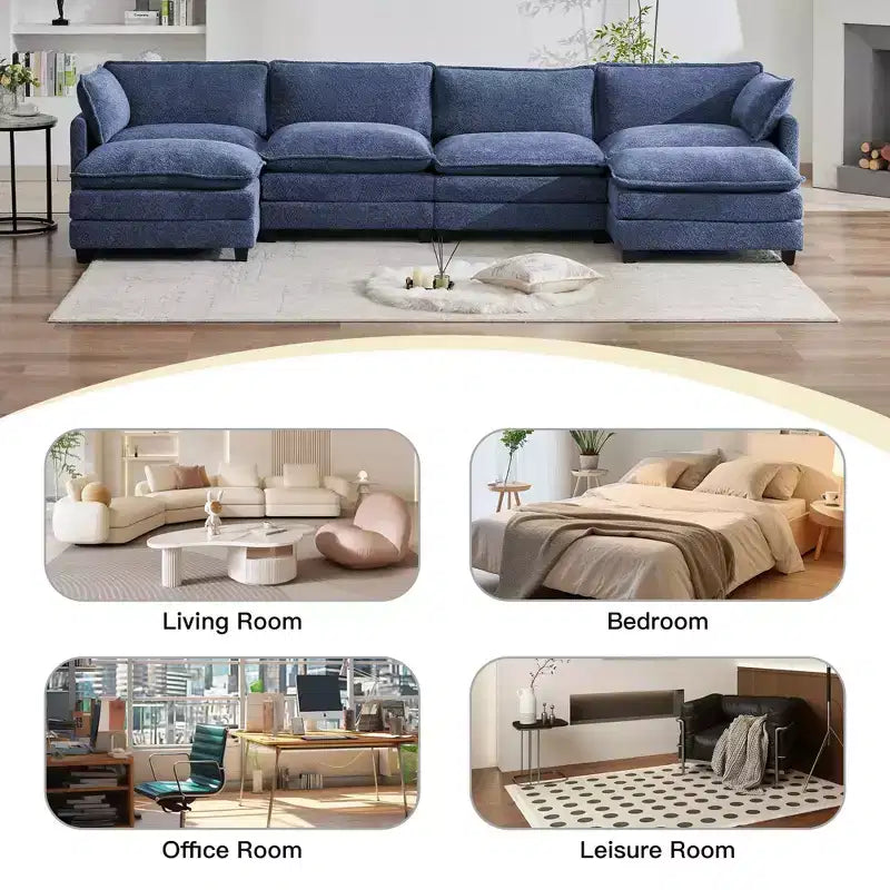 Canapé d'angle en U HYLEORY, ensemble de canapés d'angle modulaires convertibles en velours avec 2 poufs pour salon