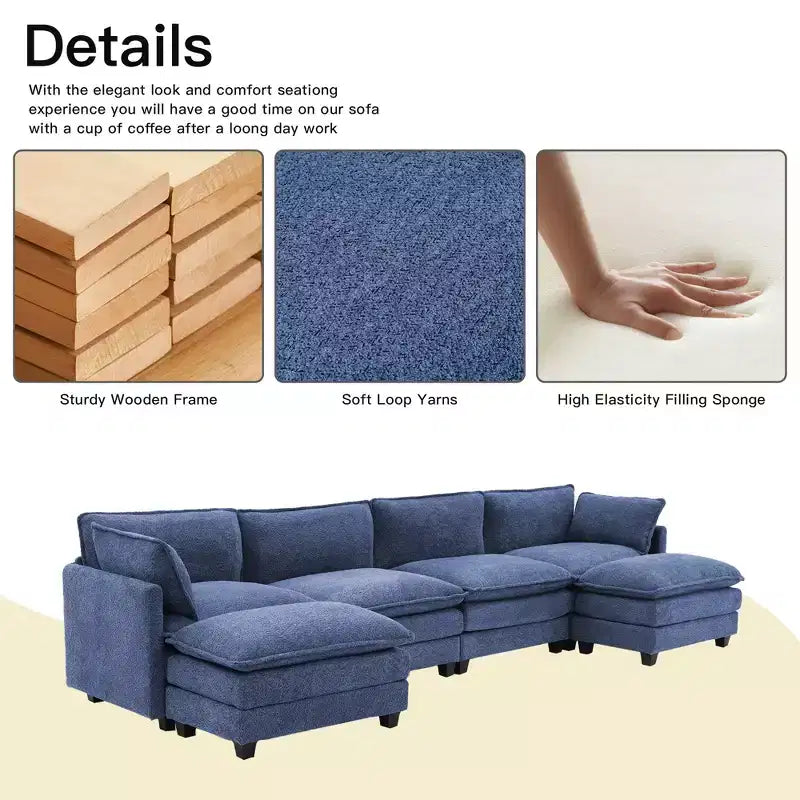 Canapé d'angle en U HYLEORY, ensemble de canapés d'angle modulaires convertibles en velours avec 2 poufs pour salon