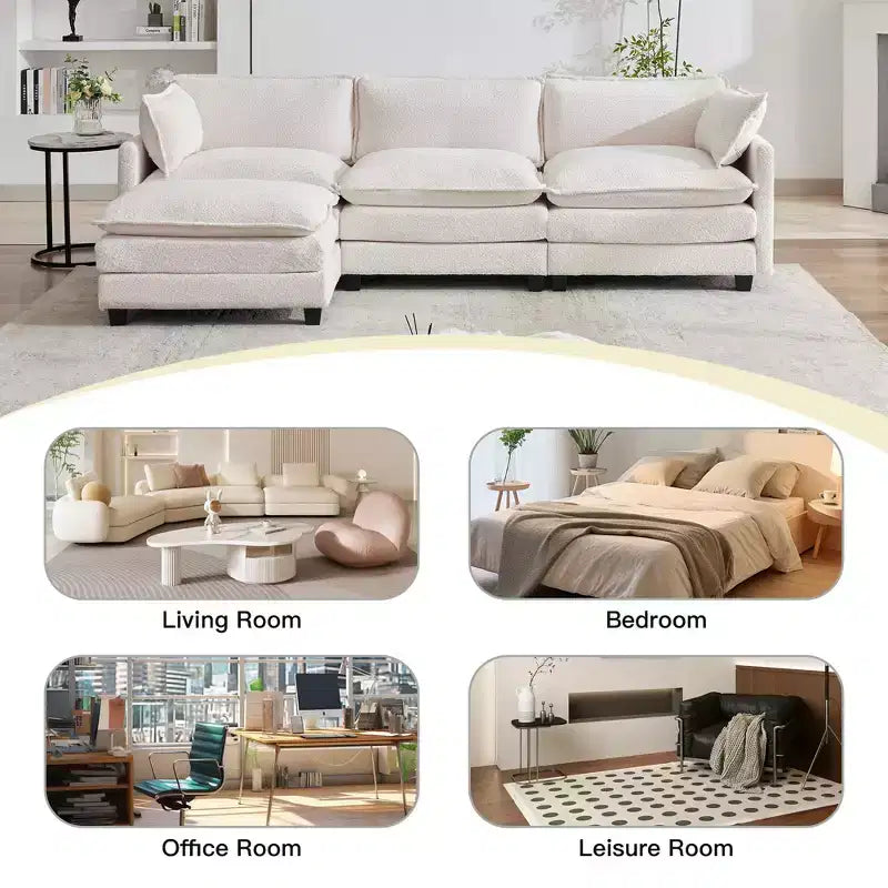 Canapé d'angle en U HYLEORY, ensemble de canapés d'angle modulaires convertibles en velours avec 2 poufs pour salon