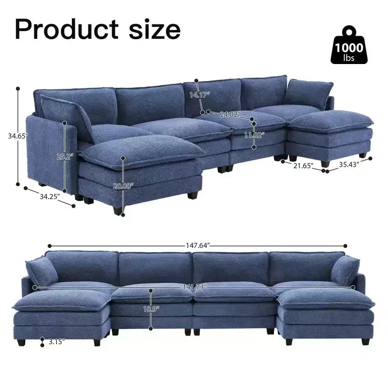 Canapé d'angle en U HYLEORY, ensemble de canapés d'angle modulaires convertibles en velours avec 2 poufs pour salon