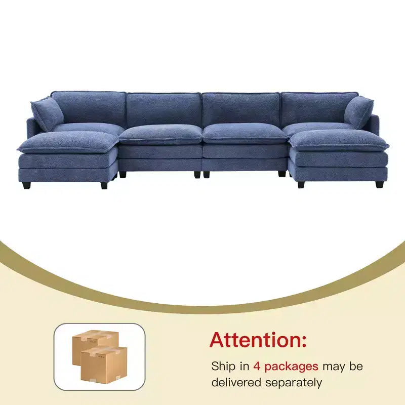 Canapé d'angle en U HYLEORY, ensemble de canapés d'angle modulaires convertibles en velours avec 2 poufs pour salon