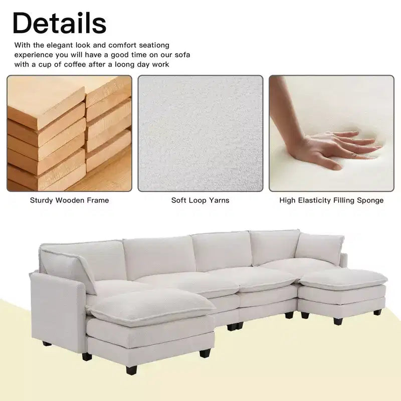 Canapé d'angle en U HYLEORY, ensemble de canapés d'angle modulaires convertibles en velours avec 2 poufs pour salon