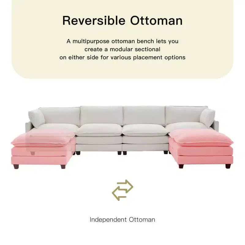 Canapé d'angle en U HYLEORY, ensemble de canapés d'angle modulaires convertibles en velours avec 2 poufs pour salon