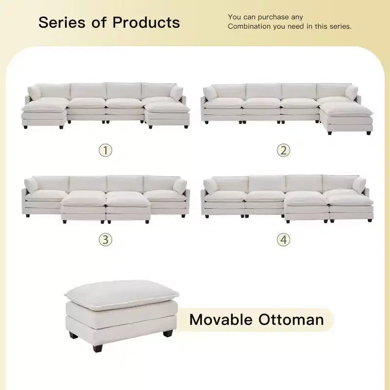 Canapé d'angle en U HYLEORY, ensemble de canapés d'angle modulaires convertibles en velours avec 2 poufs pour salon