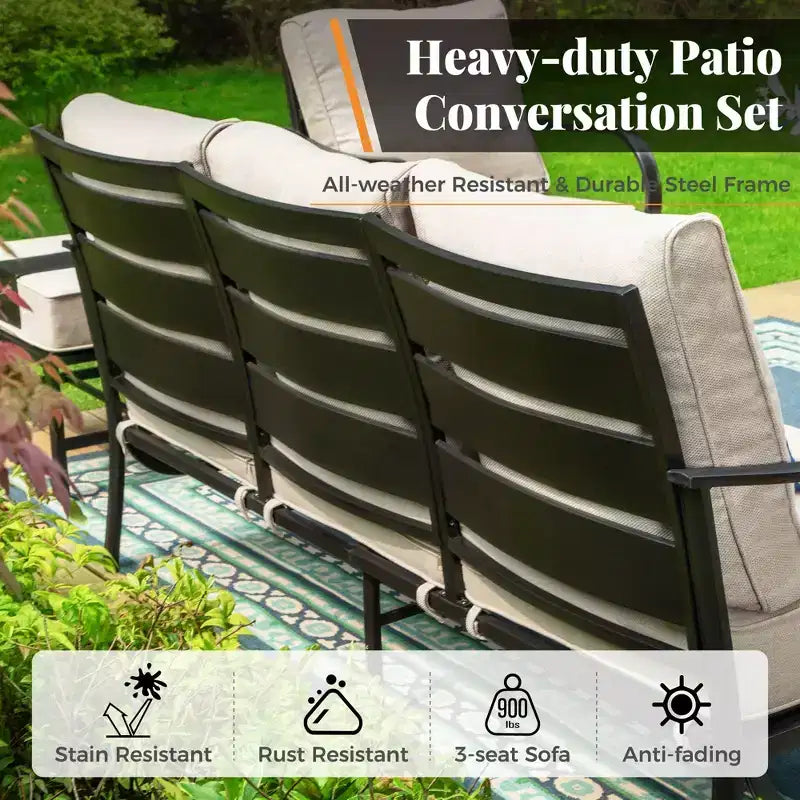 Captiva Designs Ensemble de mobilier de jardin 4 pièces en métal avec foyer et fauteuils à bascule pour terrasse, véranda ou jardin.