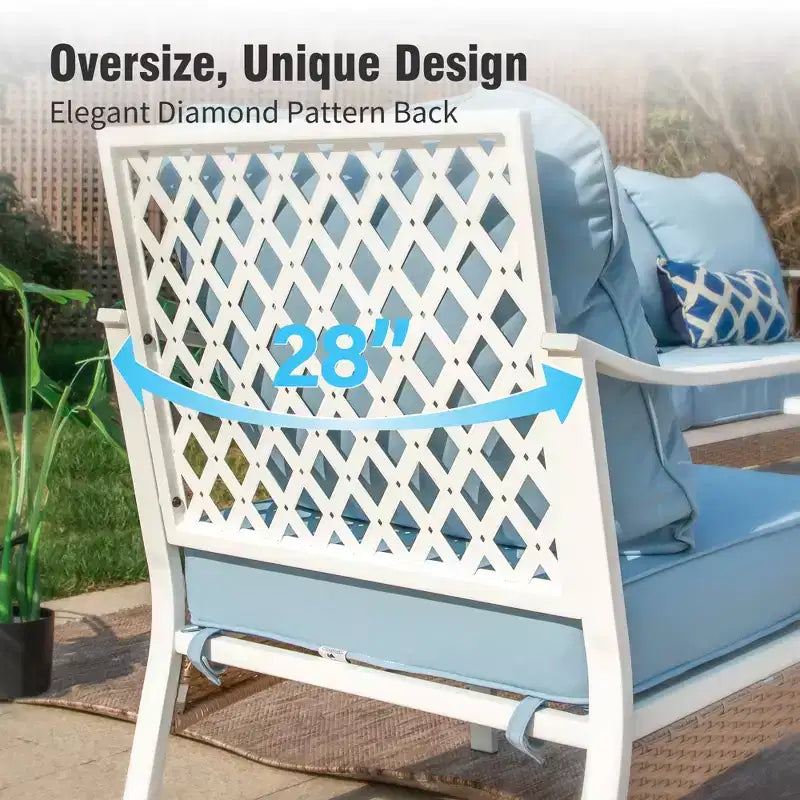 Captiva Designs Salon de jardin 6 pièces extra large en métal et rotin avec fauteuils pivotants à dossier quadrillé et table