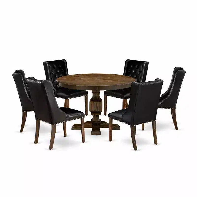 Ensemble de salle à manger rond HomeStock avec 6 chaises Jacobean vieilli
