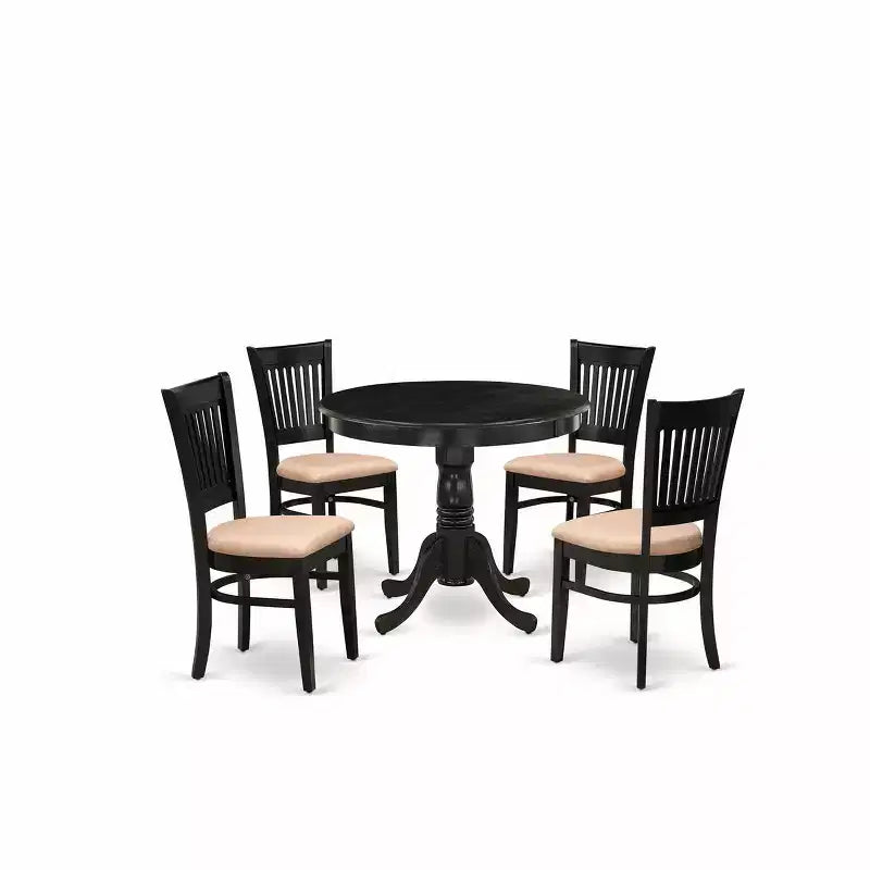 Ensemble de salle à manger rond HomeStock avec chaises en lin et table de cuisine