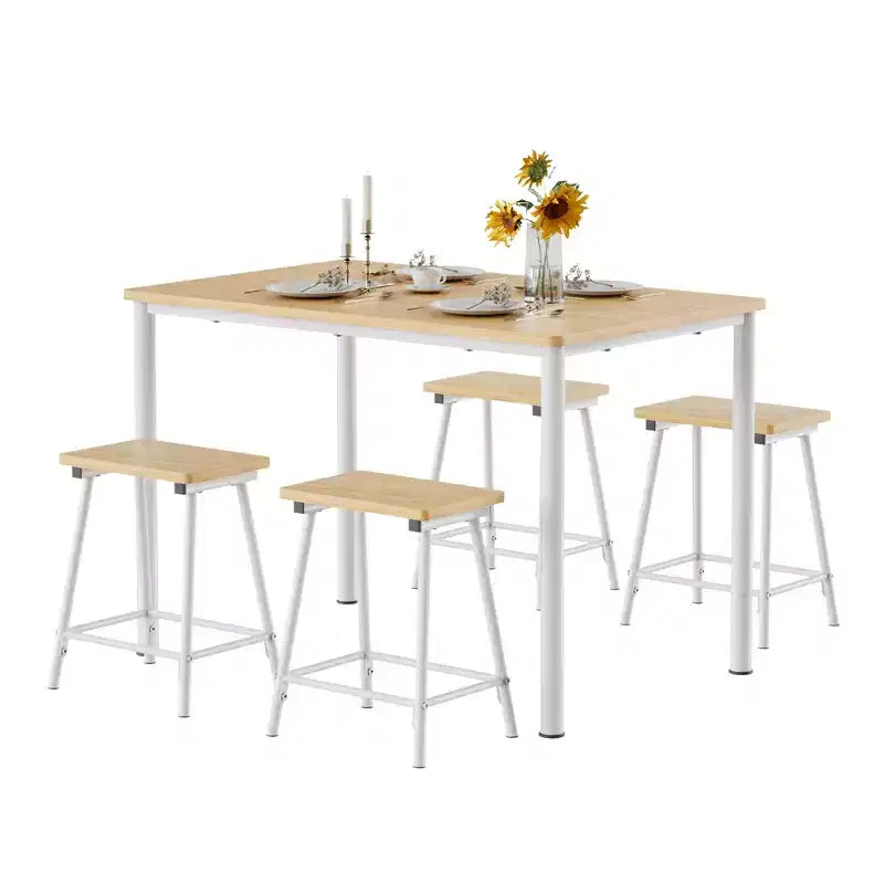VECELO Ensemble Table et 4 Chaises de Salle à Manger, Meubles de Cuisine en Panneau MDF et Cadre Métallique Rectangulaire, Gain de Place, Noir/Marron/Chêne