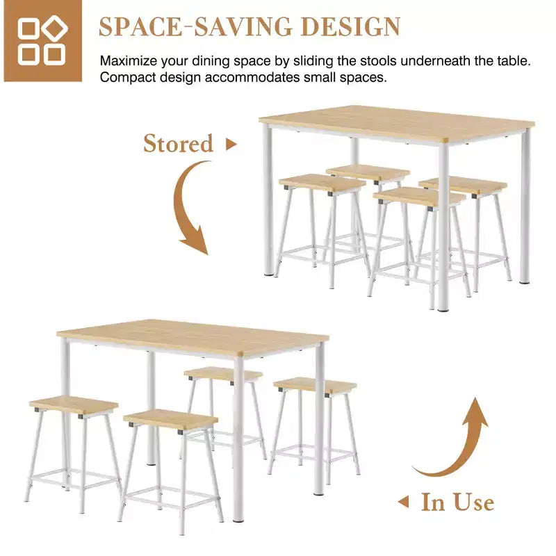 VECELO Ensemble Table et 4 Chaises de Salle à Manger, Meubles de Cuisine en Panneau MDF et Cadre Métallique Rectangulaire, Gain de Place, Noir/Marron/Chêne