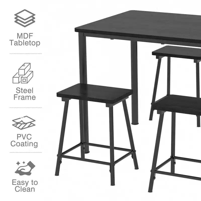 VECELO Ensemble Table et 4 Chaises de Salle à Manger, Meubles de Cuisine en Panneau MDF et Cadre Métallique Rectangulaire, Gain de Place, Noir/Marron/Chêne