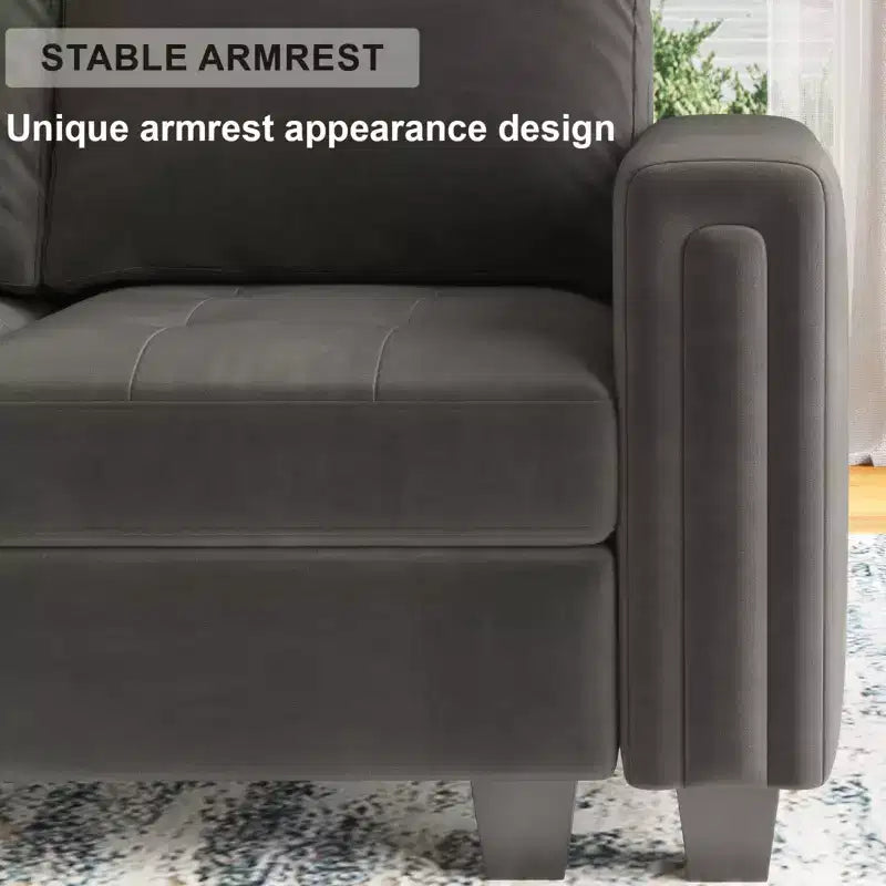 Canapé d'angle modulable en velours tufté Belffin avec méridienne réversible, ensemble de canapés modulables convertibles avec pouf de rangement
