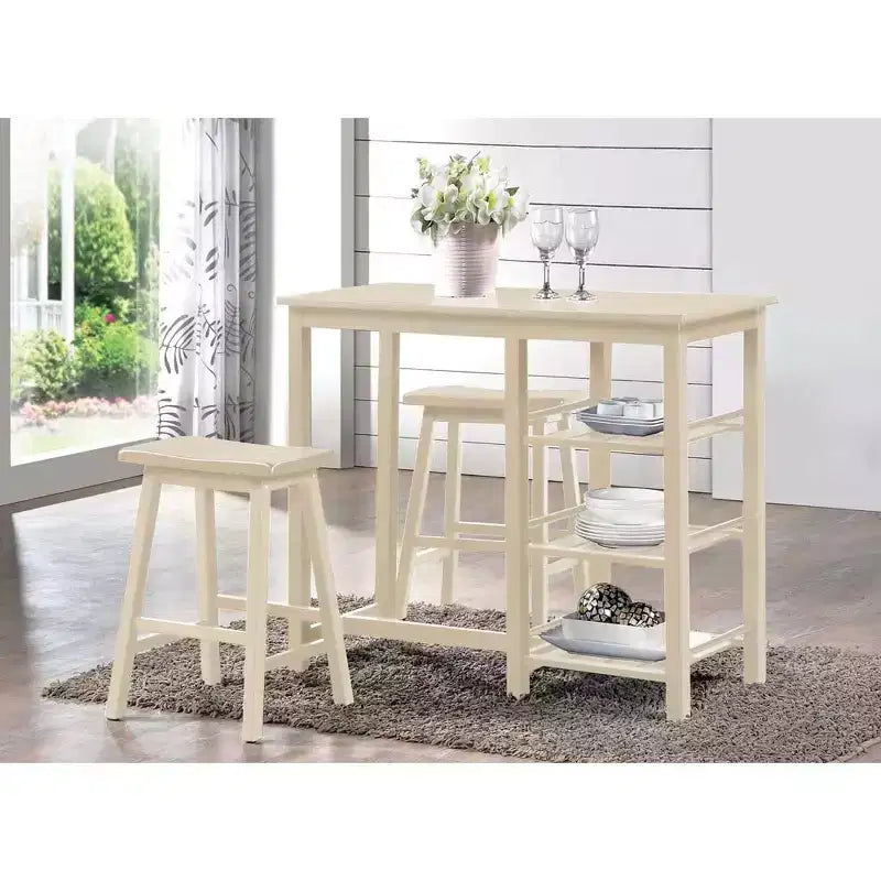 Ensemble de salle à manger 3 pièces en bois hauteur comptoir Simple Relax, couleur Buttermilk