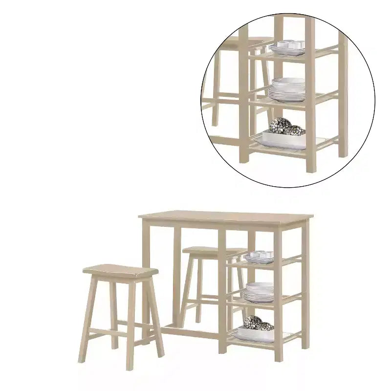 Ensemble de salle à manger 3 pièces en bois hauteur comptoir Simple Relax, couleur Buttermilk