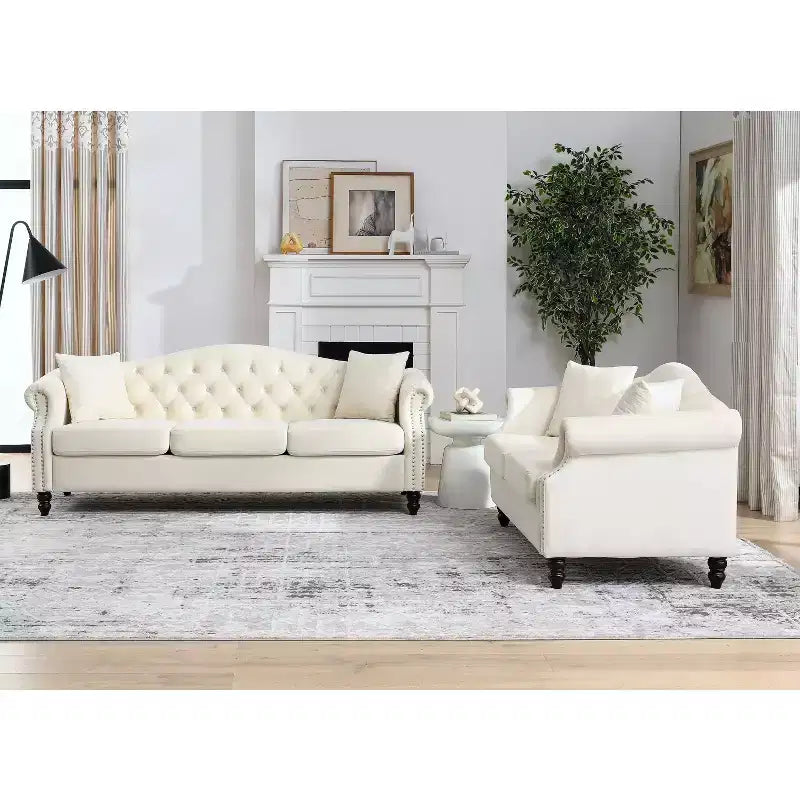 Velvet Upholstered 3-Seater and 2-Seater Combined Sofa Set