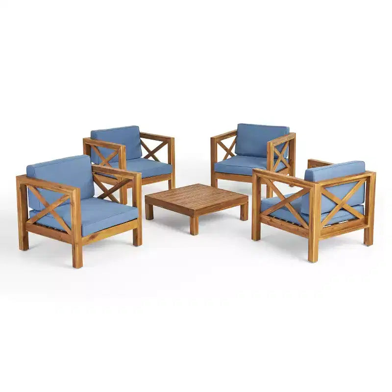 Christopher Knight Home Brava Ensemble de conversation 4 places en bois d'acacia pour extérieur avec coussins