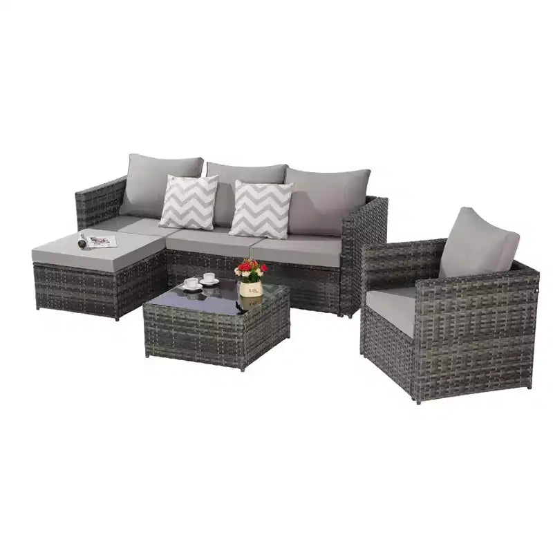 Ensemble de meubles de patio extérieur 3 pièces : Sectionnel tissé en forme de L avec canapé simple, chaise longue détachable et table basse pour des conversations intimes
