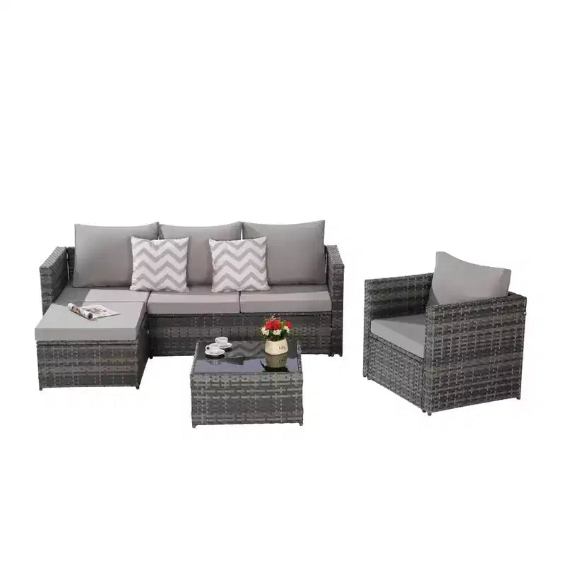 Ensemble de meubles de patio extérieur 3 pièces : Sectionnel tissé en forme de L avec canapé simple, chaise longue détachable et table basse pour des conversations intimes