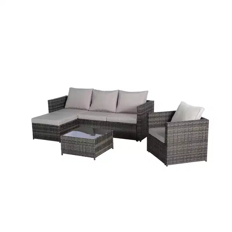 Ensemble de meubles de patio extérieur 3 pièces : Sectionnel tissé en forme de L avec canapé simple, chaise longue détachable et table basse pour des conversations intimes