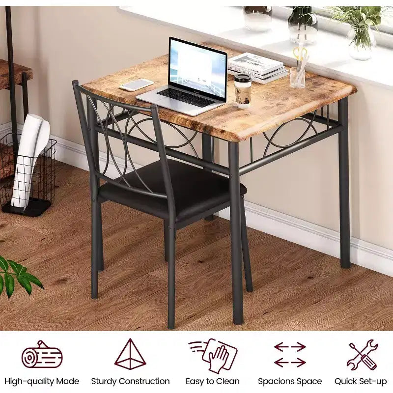 Ensemble table et chaises de salle à manger pour 2, table à manger rectangulaire et chaises, ensemble de table de cuisine en bois avec 2 chaises rembourrées, petit ensemble de table pour appartement