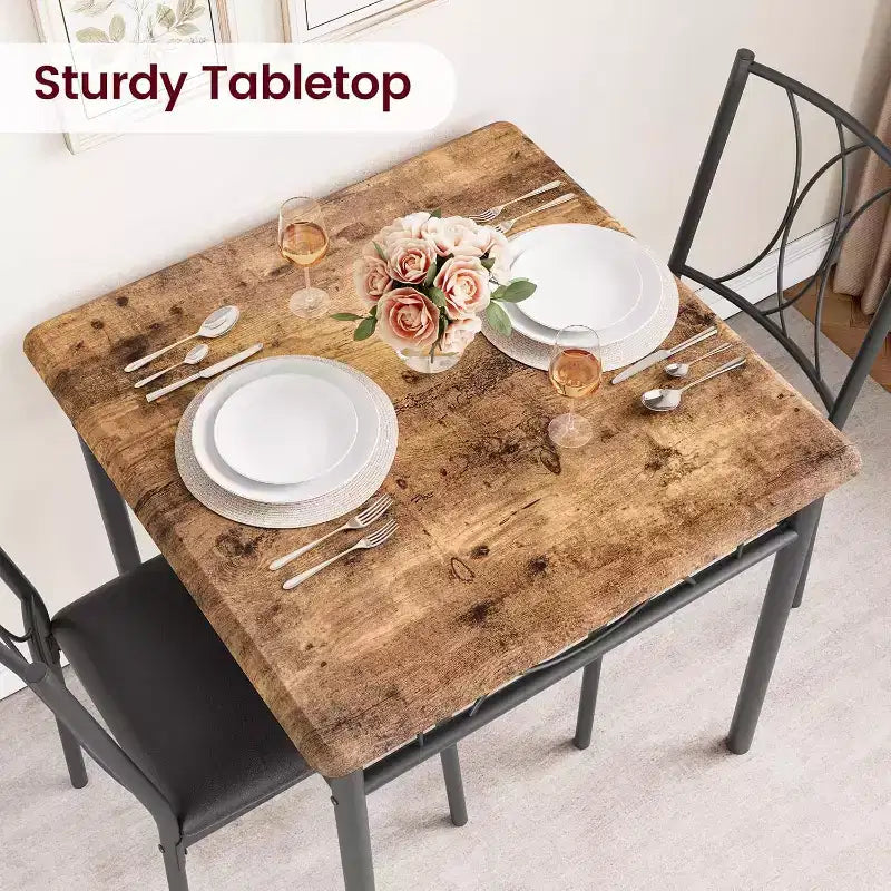 Ensemble table et chaises de salle à manger pour 2, table à manger rectangulaire et chaises, ensemble de table de cuisine en bois avec 2 chaises rembourrées, petit ensemble de table pour appartement