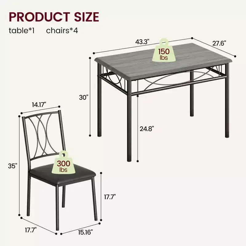 Ensemble table et chaises de salle à manger pour 2, table à manger rectangulaire et chaises, ensemble de table de cuisine en bois avec 2 chaises rembourrées, petit ensemble de table pour appartement