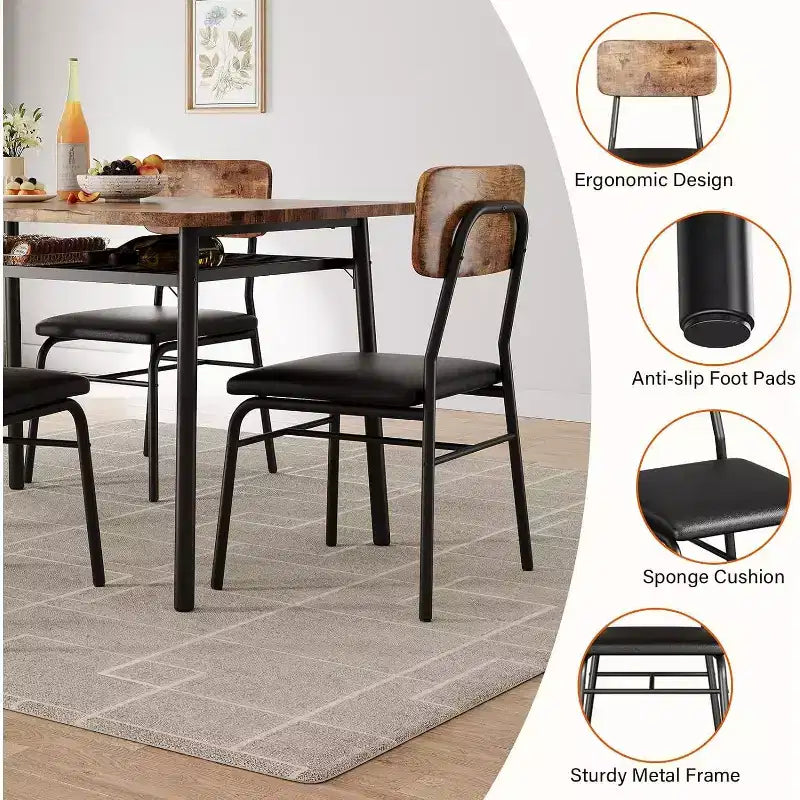 Ensemble de salle à manger 3 pièces pour 2 avec étagère de rangement Table carrée à cadre métallique et chaises rembourrées, ensemble de cuisine peu encombrant pour appartement