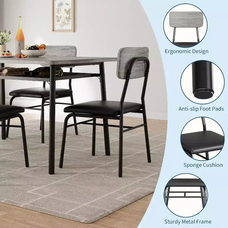 Ensemble de salle à manger 3 pièces pour 2 avec étagère de rangement Table carrée à cadre métallique et chaises rembourrées, ensemble de cuisine peu encombrant pour appartement