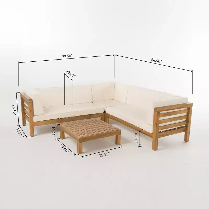 Christopher Knight Home Cynthia Ensemble de canapés de jardin modulables en L en bois d'acacia rembourrés à 5 places avec table basse